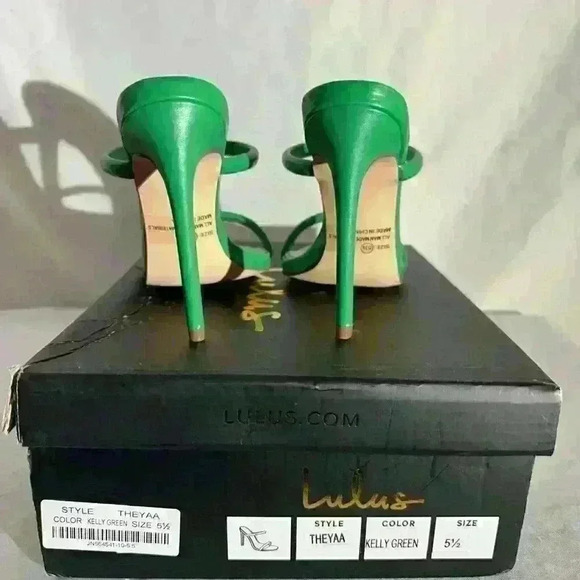 Lulus Theyaa Kelly Green Square Toe High Heel Sandals - Picture 7 of 8